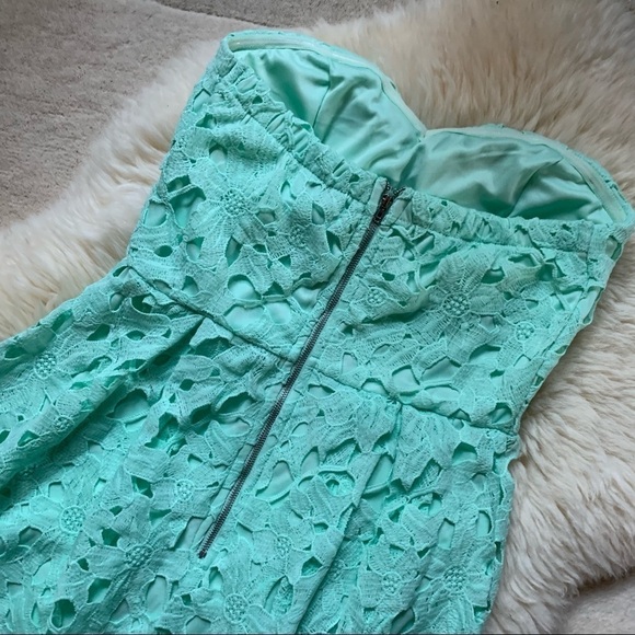 Francesca’s Alya Harpeth Mint Teal Seafoam Midi Guipure Floral Embroidered Dress - Picture 8 of 9